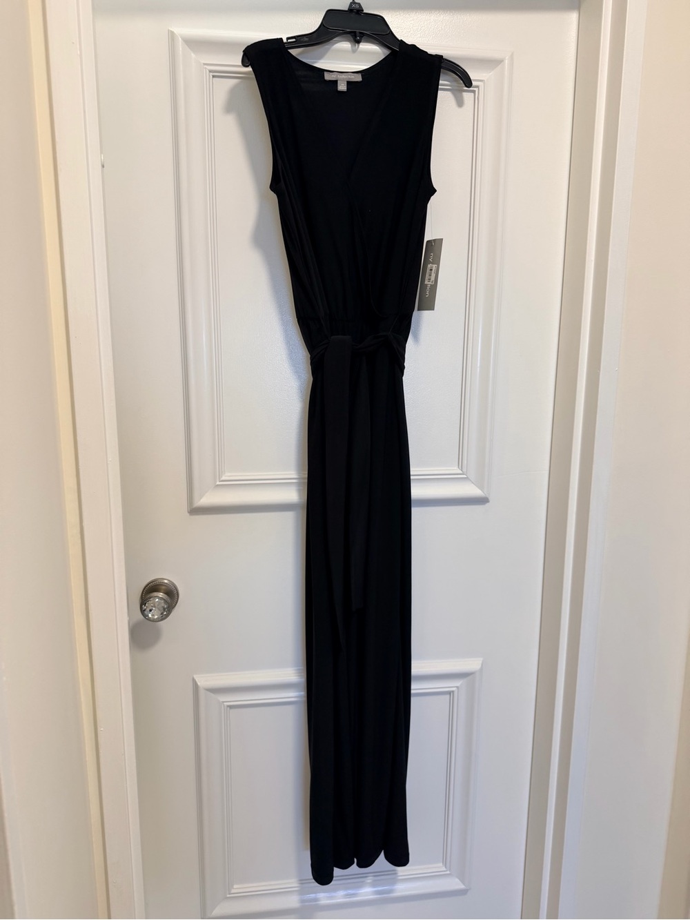 NY Collection Black Wide-Leg Jumpsuit with Waist Tie, size XS